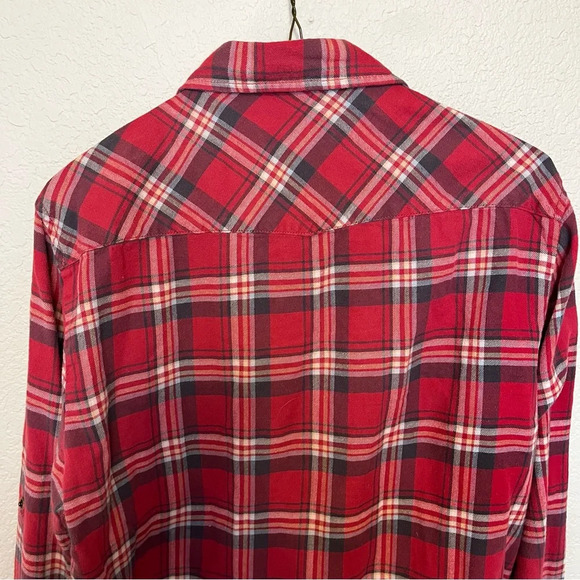 Jachs Girlfriend red plaid long sleeve snap button down shirt size medium - Picture 6 of 11
